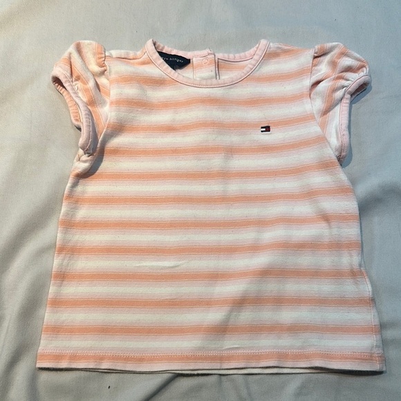 Tommy Hilfiger Pink and White Striped Short Sleeve Tee - Picture 1 of 3